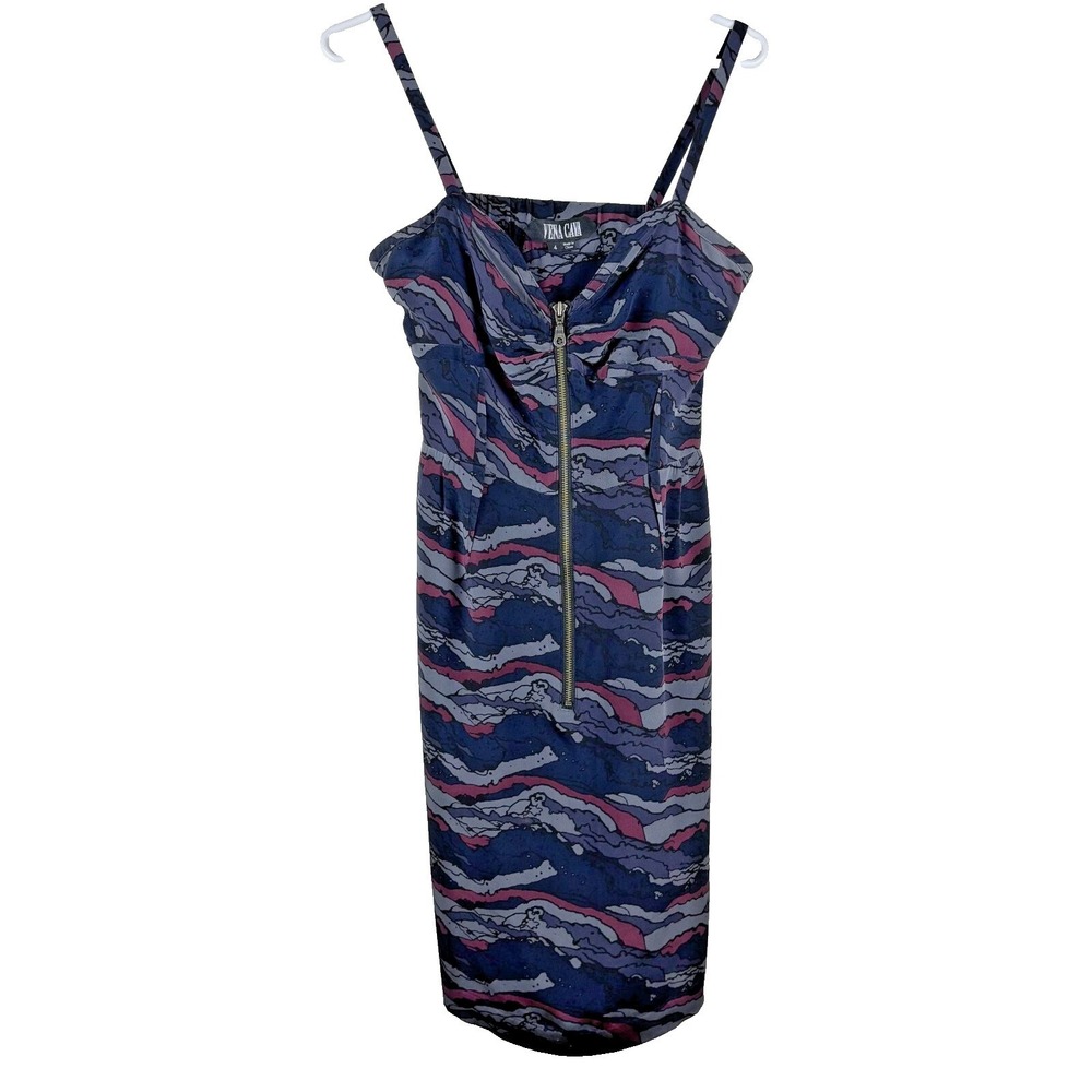 Vena Cava Womens 4 Silk A Line Zip Dress Purple‎ Print Strappy Party Cocktail